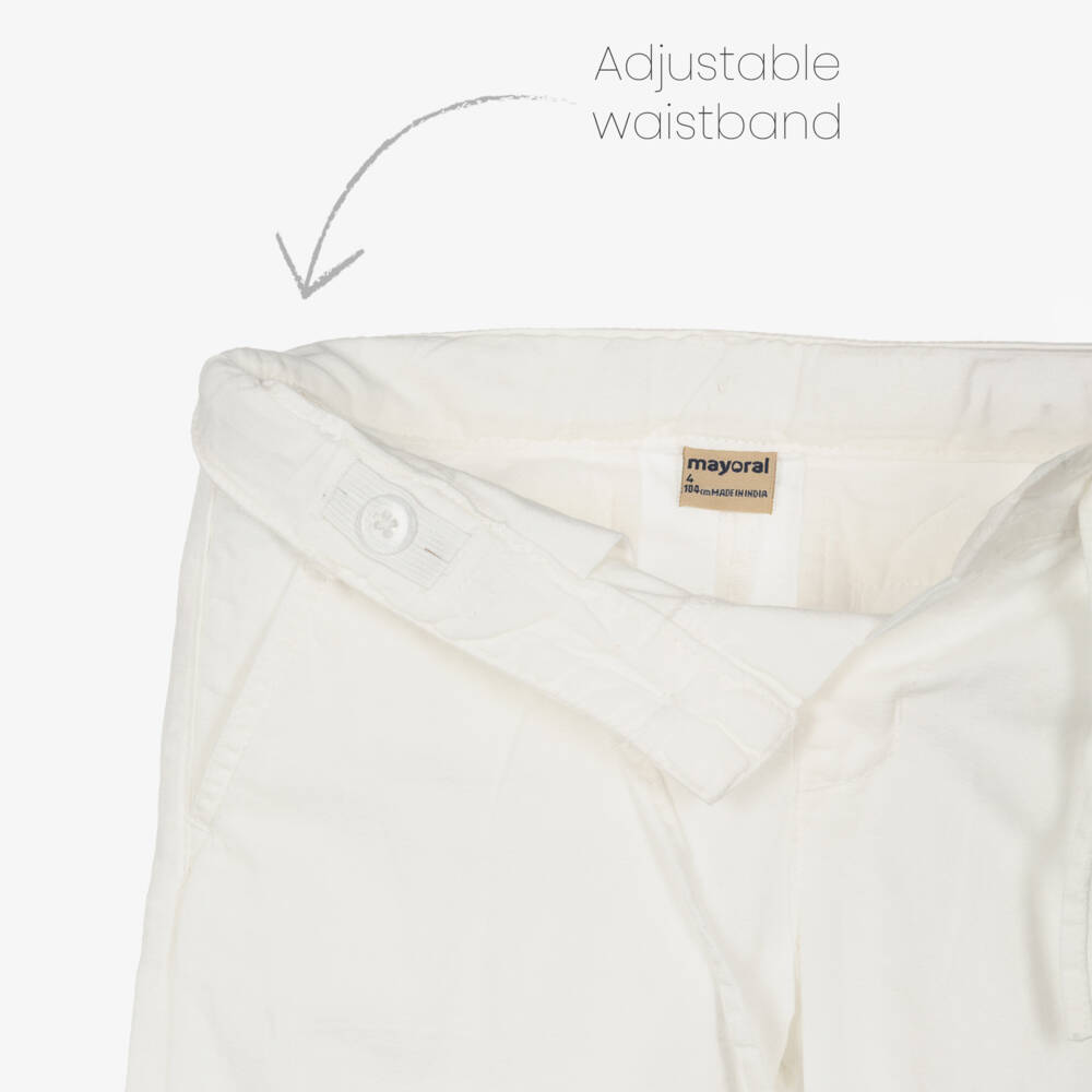 Mayoral-Boys White Cotton Relaxed Drawstring Chino Trousers | Childrensalon