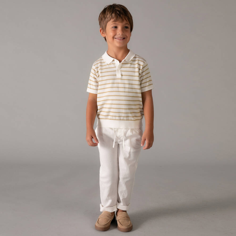 Mayoral-Boys White Cotton Relaxed Drawstring Chino Trousers | Childrensalon