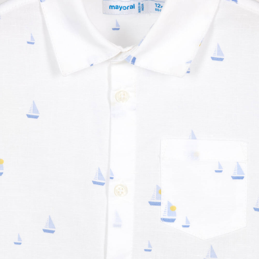 Mayoral-قميص بطبعة قارب شراعي لون أبيض للأولاد | Childrensalon