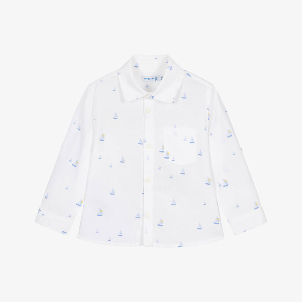 Mayoral-قميص بطبعة قارب شراعي لون أبيض للأولاد | Childrensalon