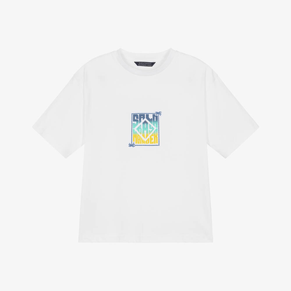 Mayoral Nukutavake-Boys White Cotton Tropical Graphic T-Shirt | Childrensalon