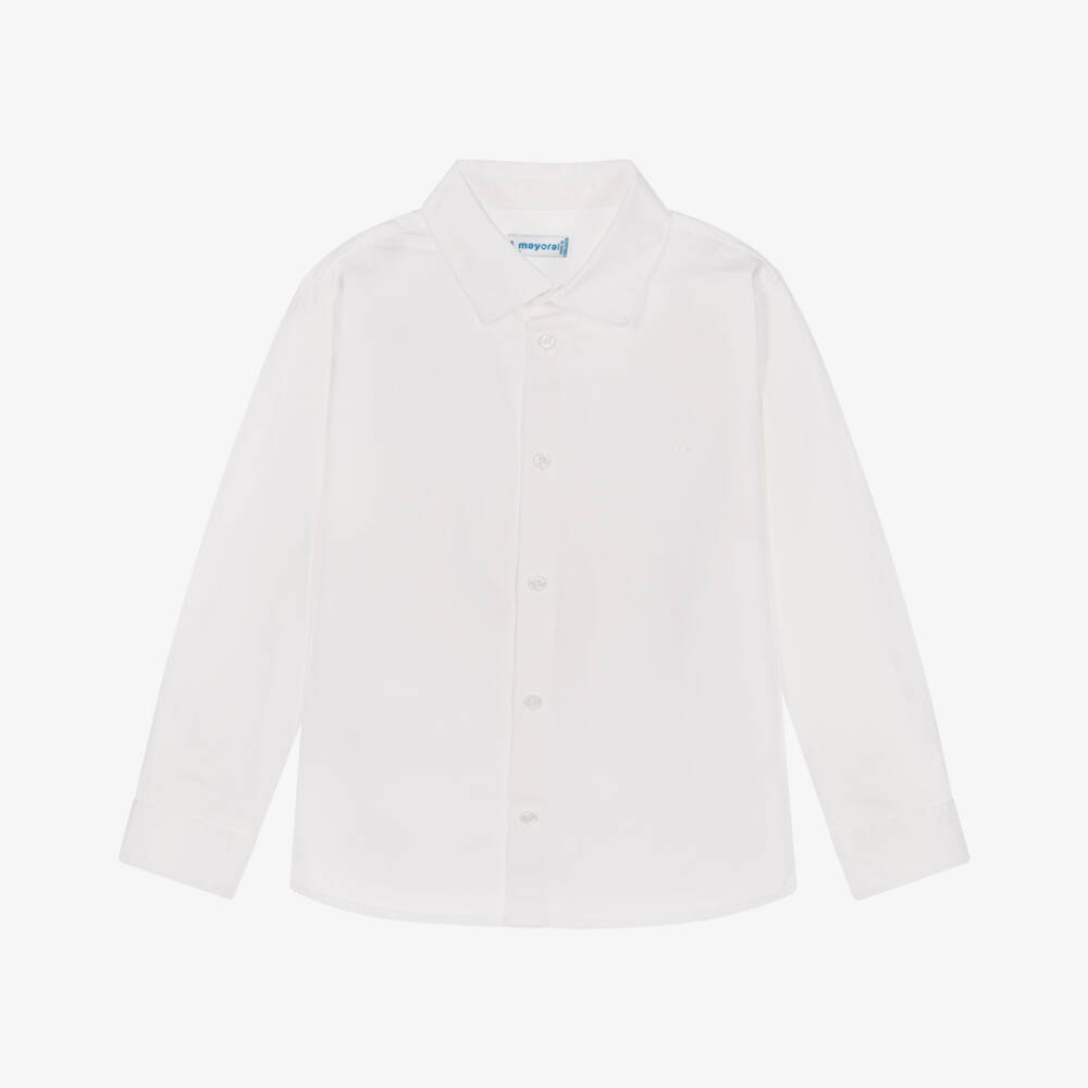 Mayoral-Boys White Cotton Twill Shirt | Childrensalon