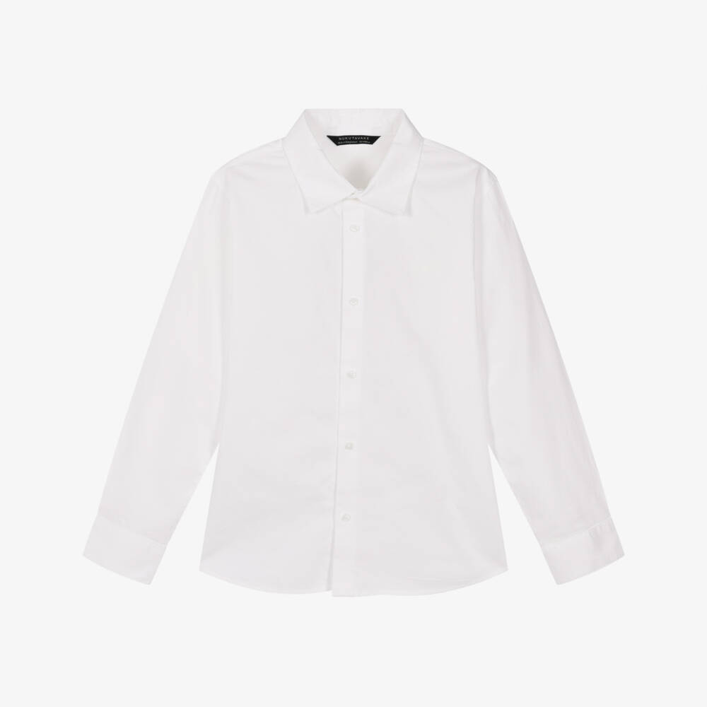 Mayoral Nukutavake-Boys White Cotton Twill Shirt  | Childrensalon