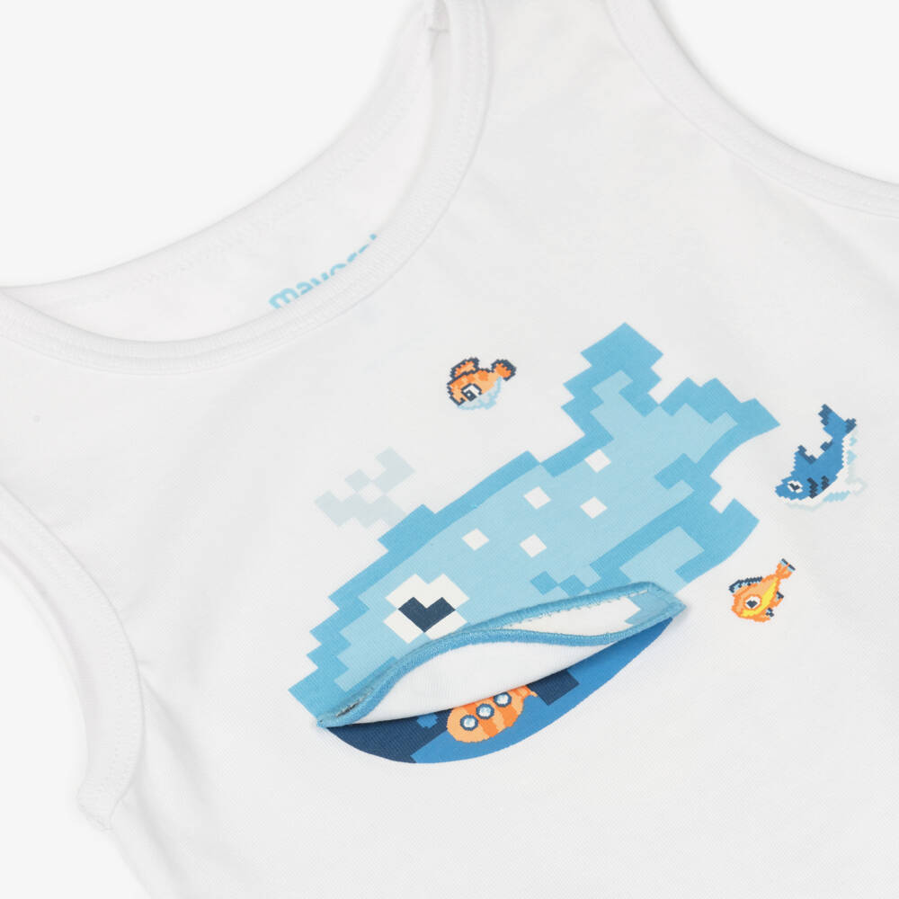 Mayoral-Boys White Cotton Vest Top with Blue Whale Graphic | Childrensalon