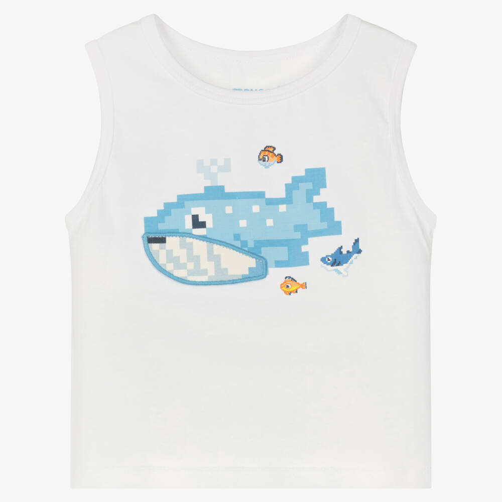 Mayoral-Boys White Cotton Vest Top with Blue Whale Graphic | Childrensalon