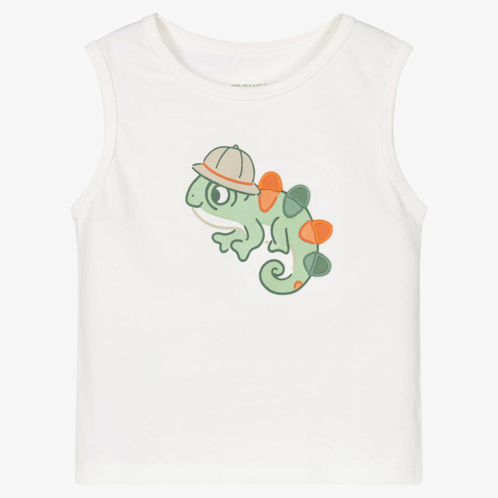 Mayoral-Boys White Cotton Vest Top with Green Chameleon Graphic | Childrensalon