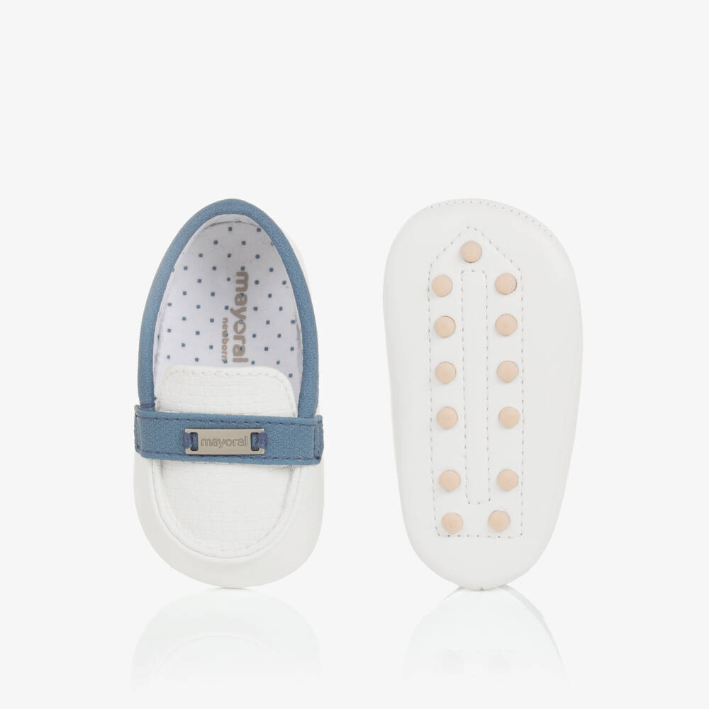 Mayoral Newborn-Boys White Faux Leather Pre-Walker Shoes | Childrensalon