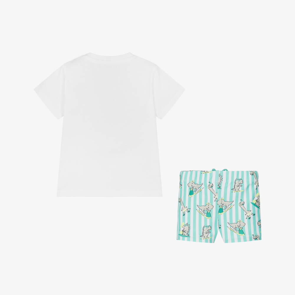 Mayoral-Boys White & Green Dinosaur Swim Set | Childrensalon