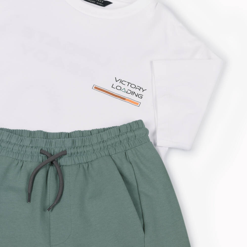 Mayoral Nukutavake-Boys White & Green Gaming Graphic Cotton Shorts Set | Childrensalon