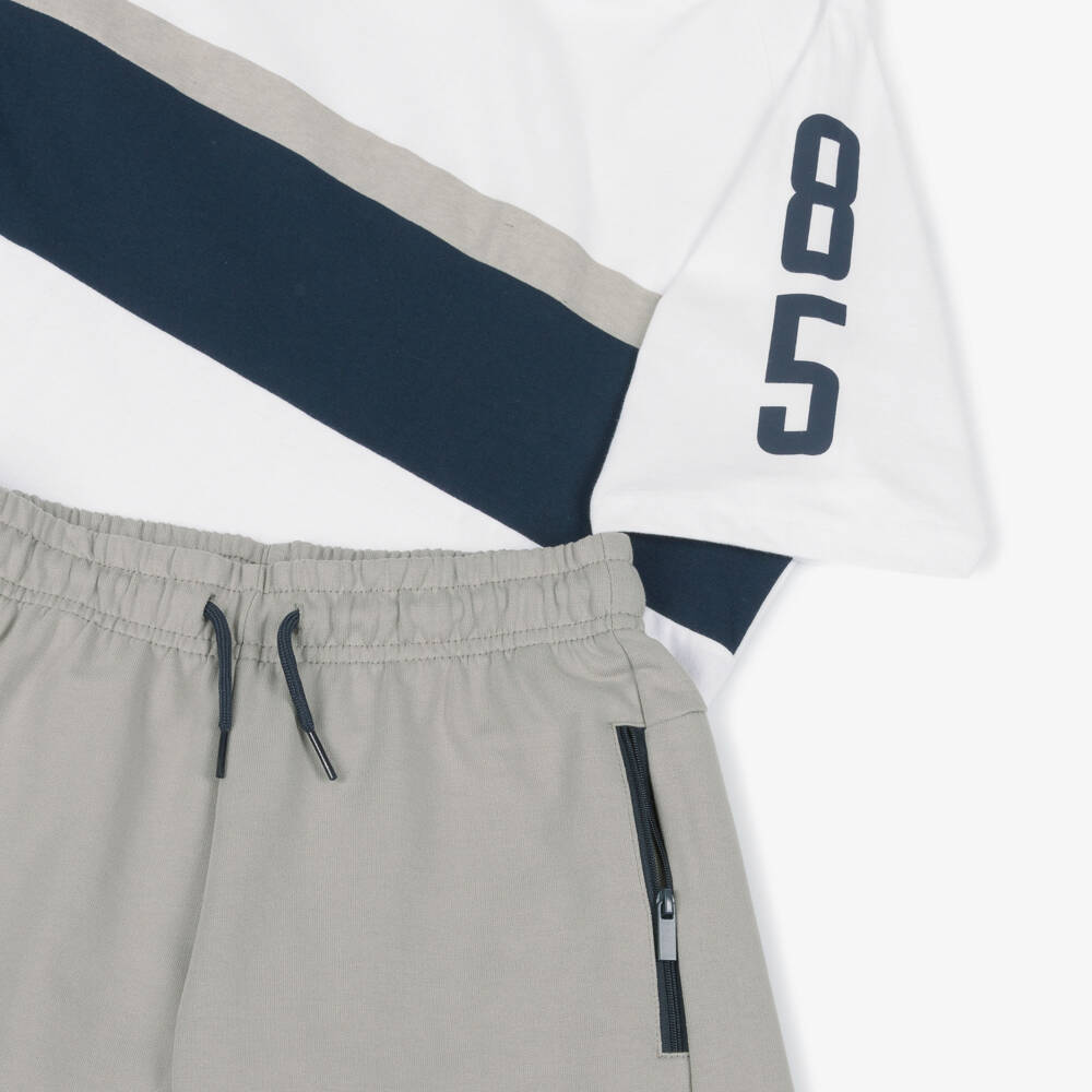 Mayoral Nukutavake-Boys White & Grey Jersey Shorts Set with Zip Pockets | Childrensalon