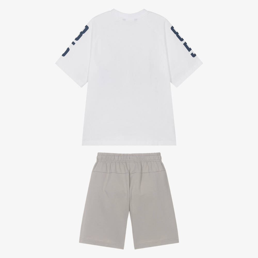 Mayoral Nukutavake-Boys White & Grey Jersey Shorts Set with Zip Pockets | Childrensalon