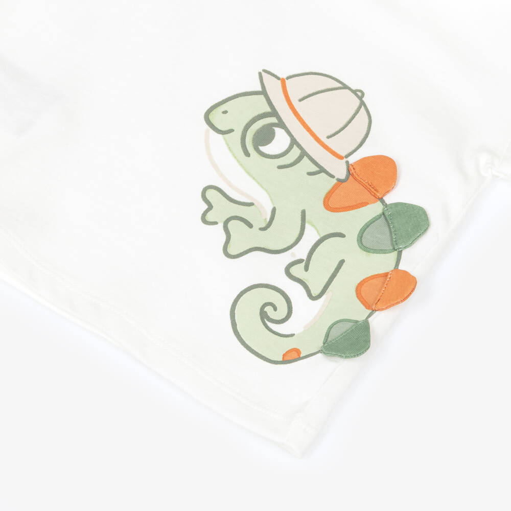 Mayoral-Boys White & Orange Cotton Shorts Set with Chameleon Print | Childrensalon