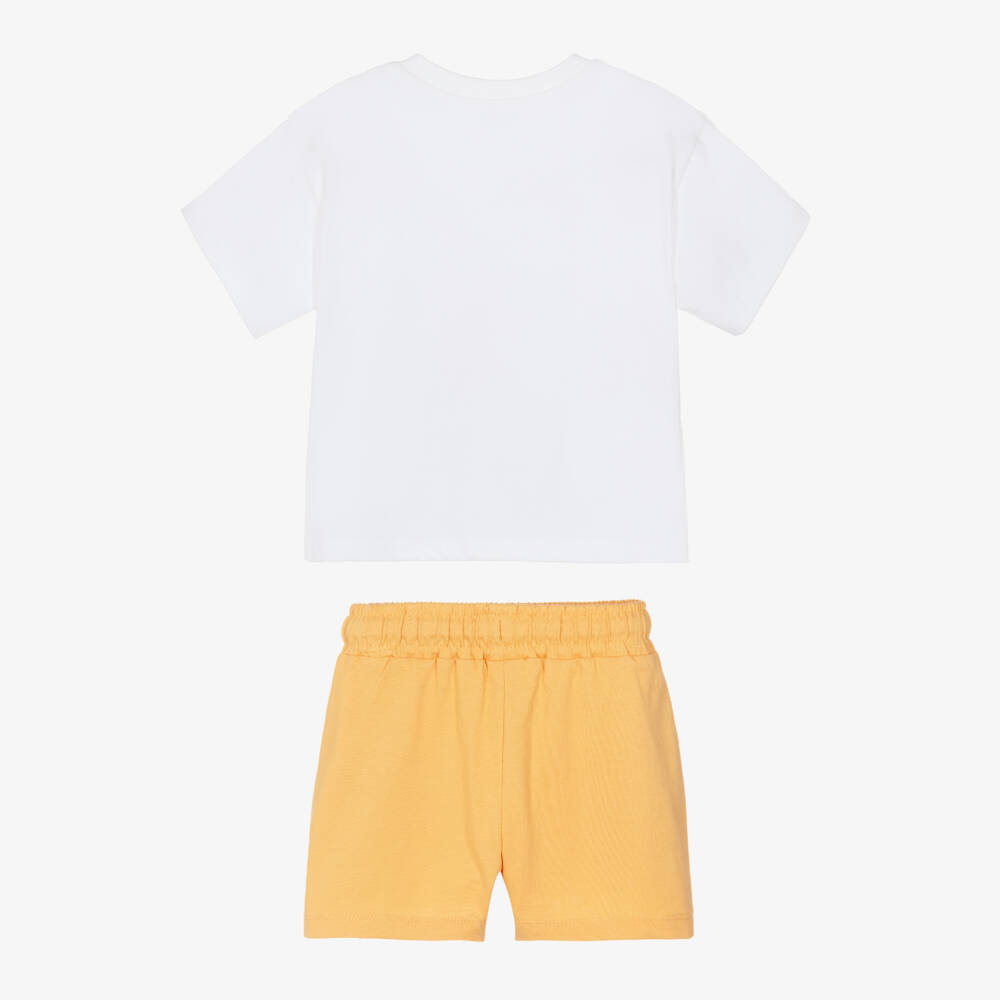 Mayoral-Boys White & Orange Shorts Set with Giraffe & Hippo Print | Childrensalon