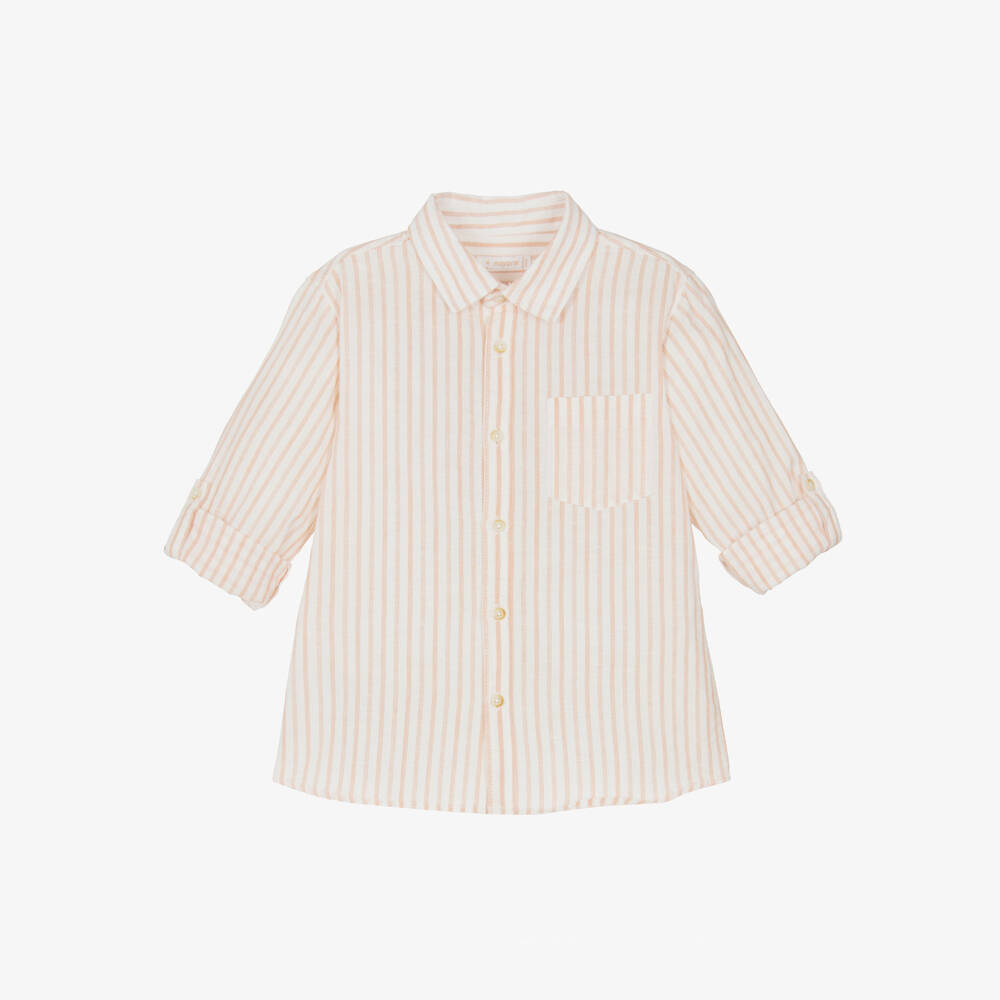Mayoral-Boys White & Orange Striped Cotton Shirt | Childrensalon