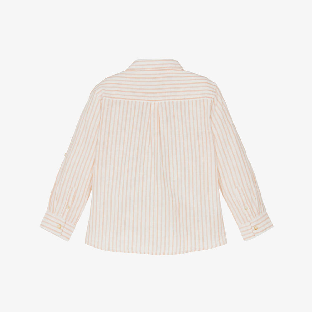 Mayoral-Boys White & Orange Striped Cotton Shirt | Childrensalon