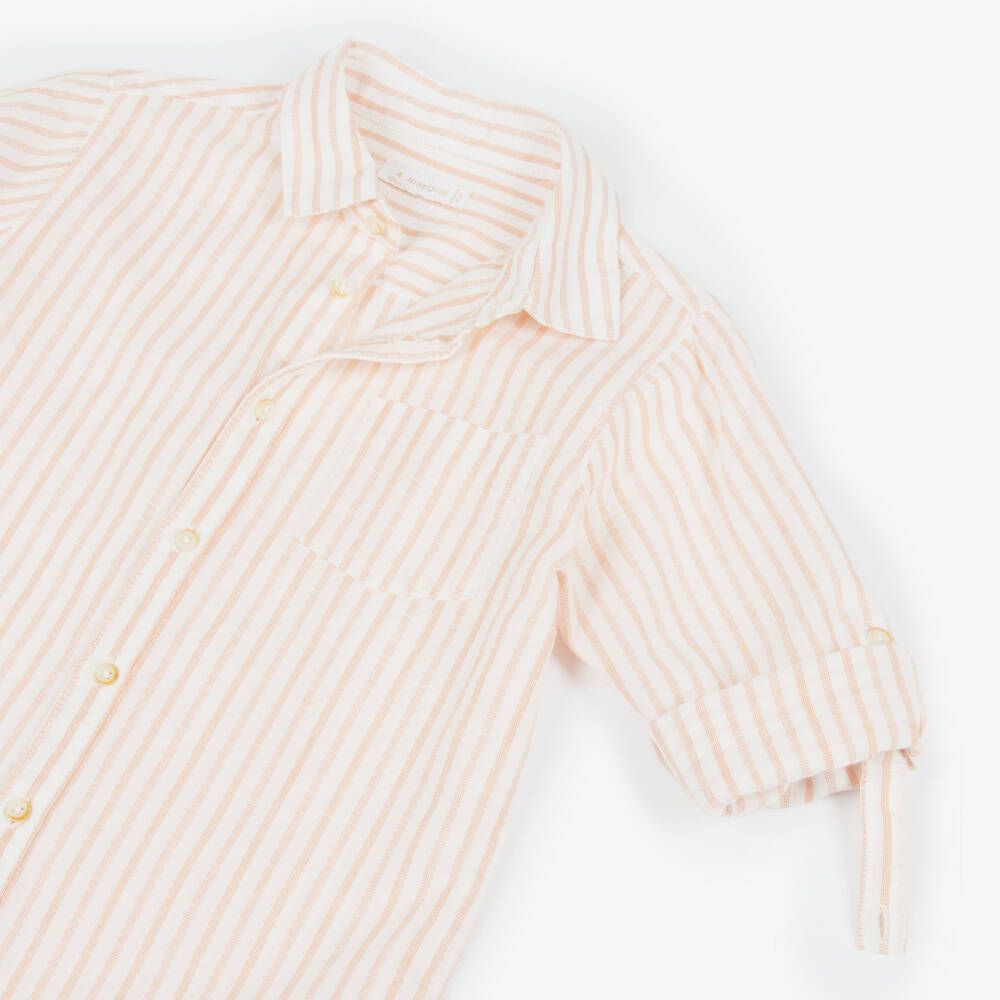 Mayoral-Boys White & Orange Striped Cotton Shirt | Childrensalon