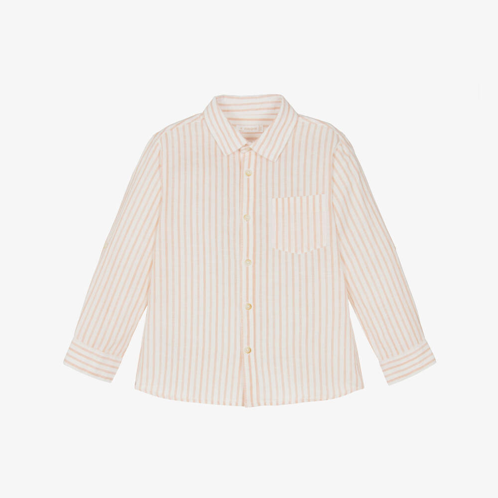 Mayoral-Boys White & Orange Striped Cotton Shirt | Childrensalon