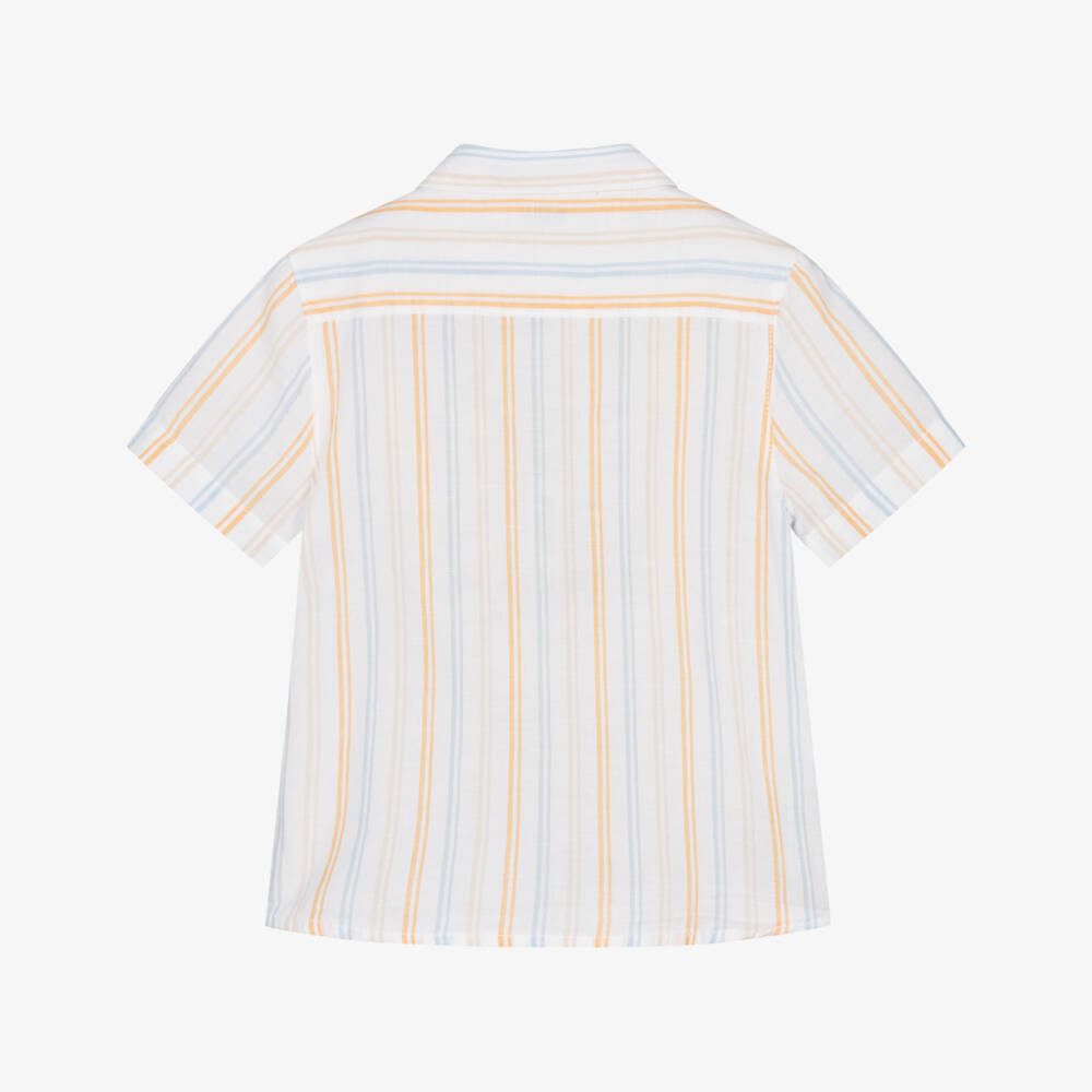 Mayoral-Boys White Striped Cotton Short Sleeve Shirt | Childrensalon