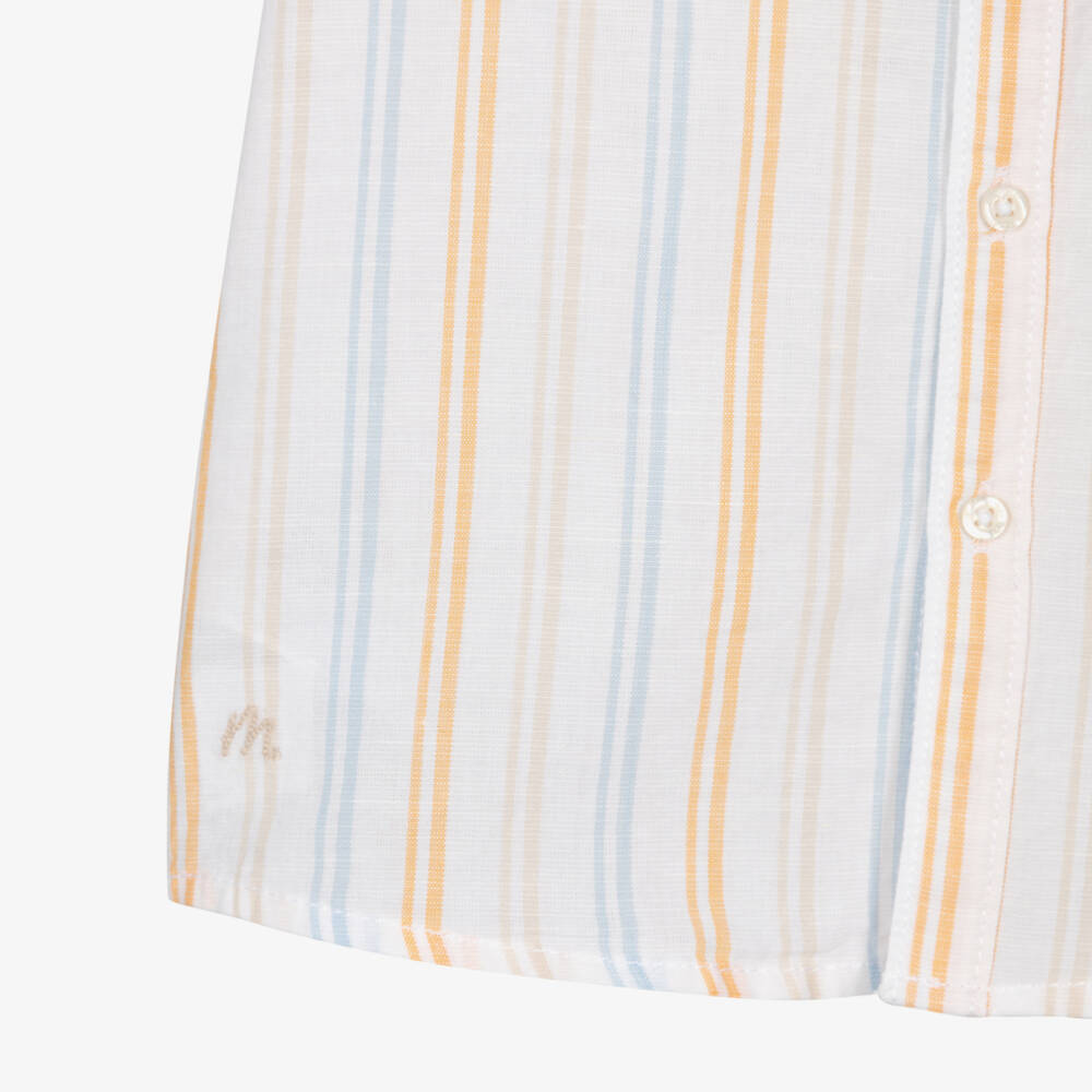 Mayoral-Boys White Striped Cotton Short Sleeve Shirt | Childrensalon