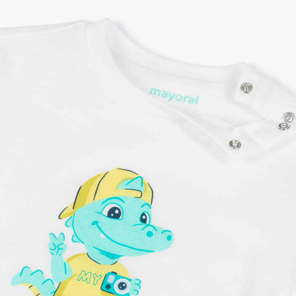 Mayoral-Boys White & Turquoise Crocodile Print Swim Shorts Set | Childrensalon
