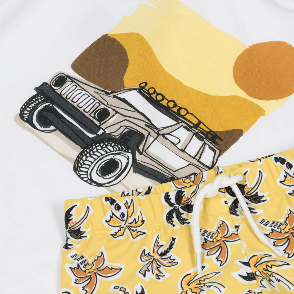 Mayoral-Boys White & Yellow Swim Shorts Set (UPF40+) | Childrensalon
