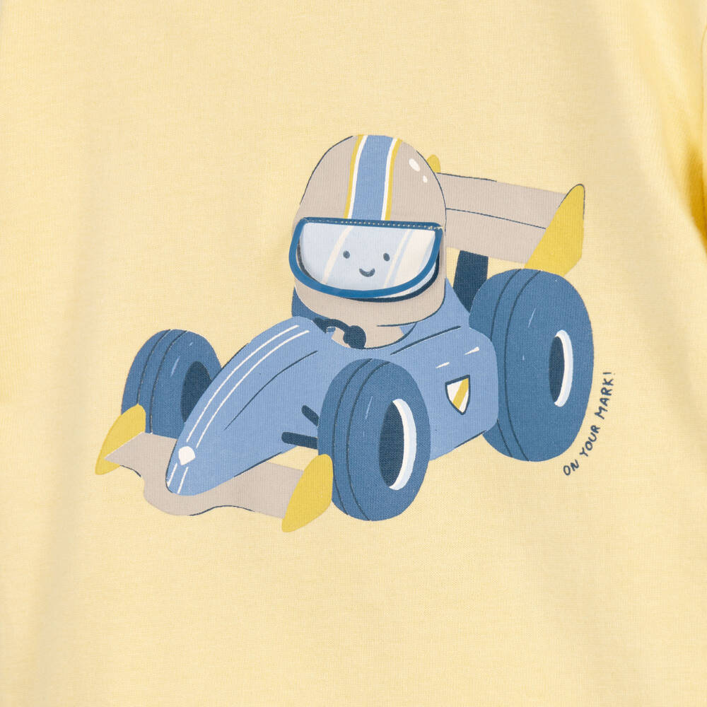 Mayoral-Boys Yellow Cotton Racing Car Top | Childrensalon