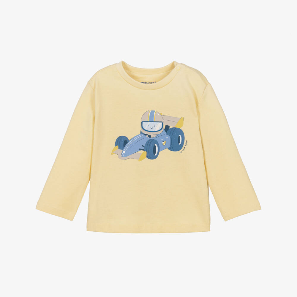 Mayoral-Boys Yellow Cotton Racing Car Top | Childrensalon