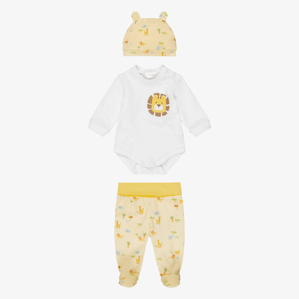 Mayoral-Boys Yellow Cotton Safari Animal Babygrow Set | Childrensalon