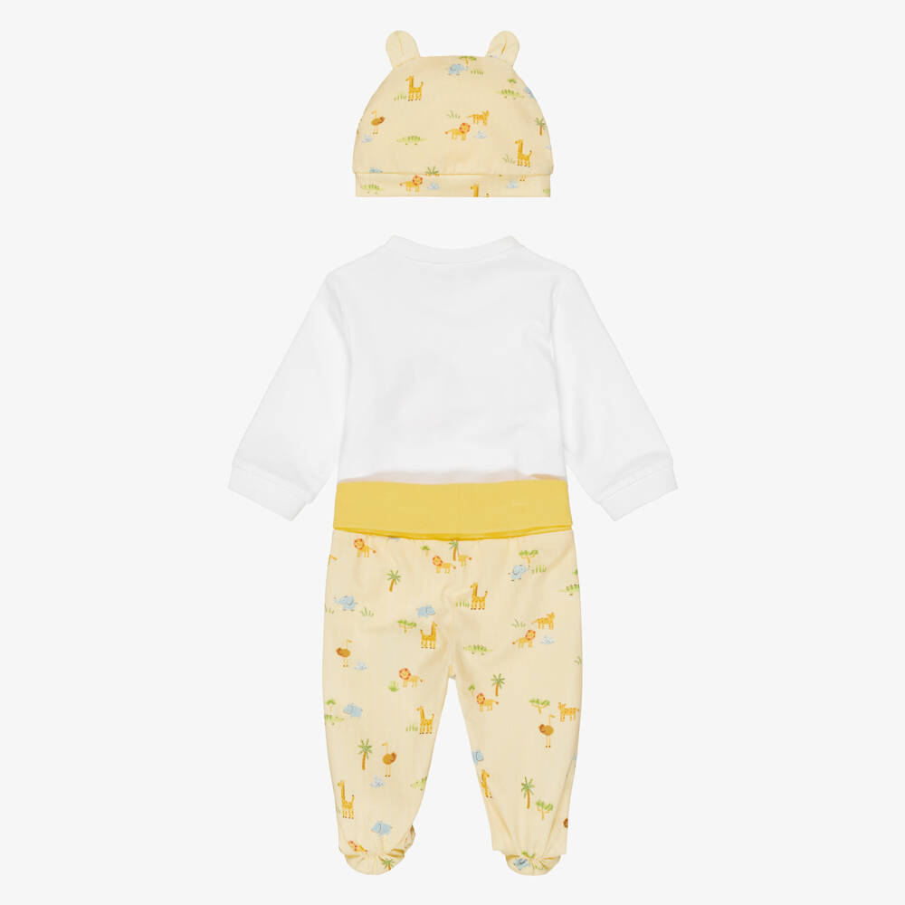 Mayoral-Boys Yellow Cotton Safari Animal Babygrow Set | Childrensalon