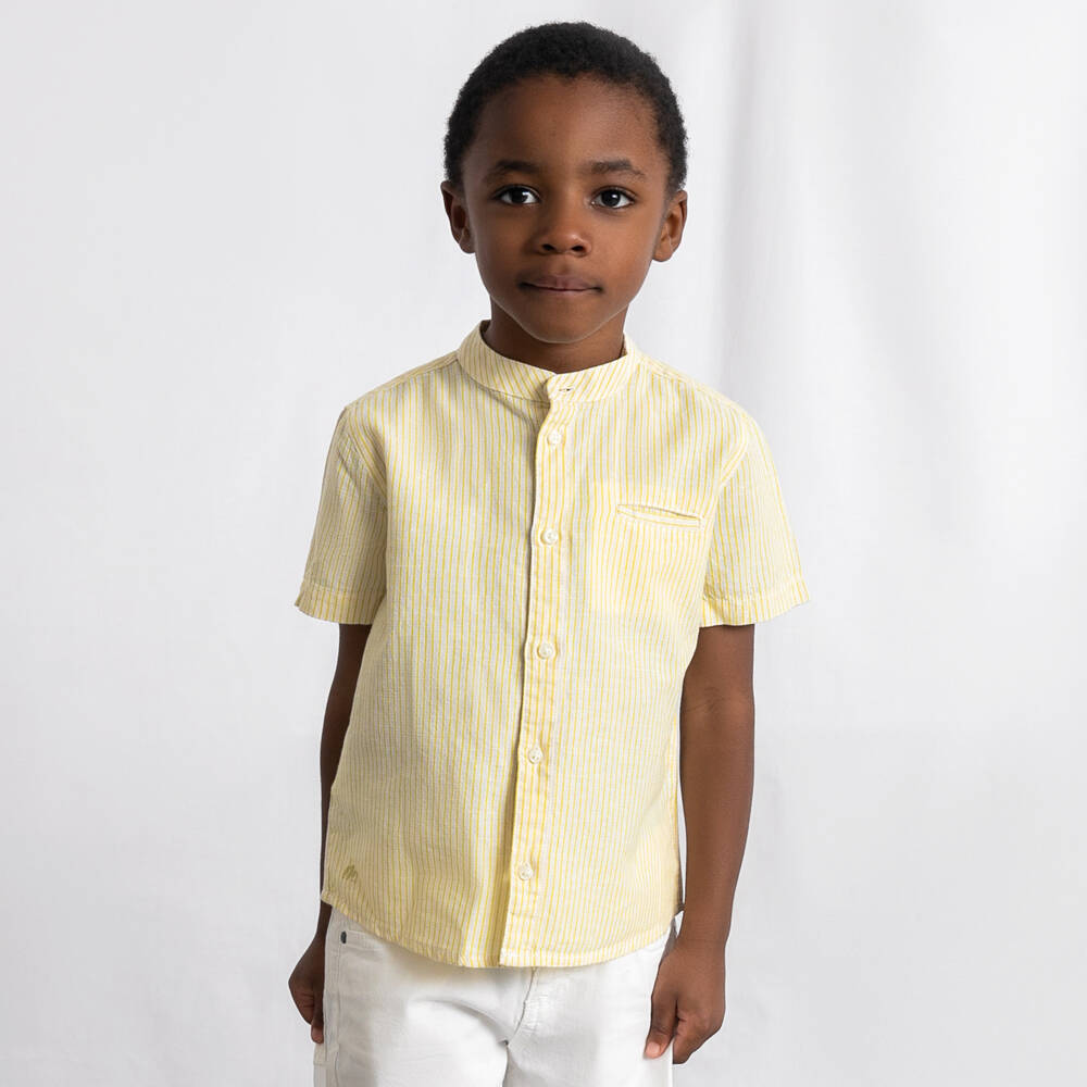 Mayoral-Рубашка с коротким рукавом в бело-зеленую полоску для мальчиков | Childrensalon