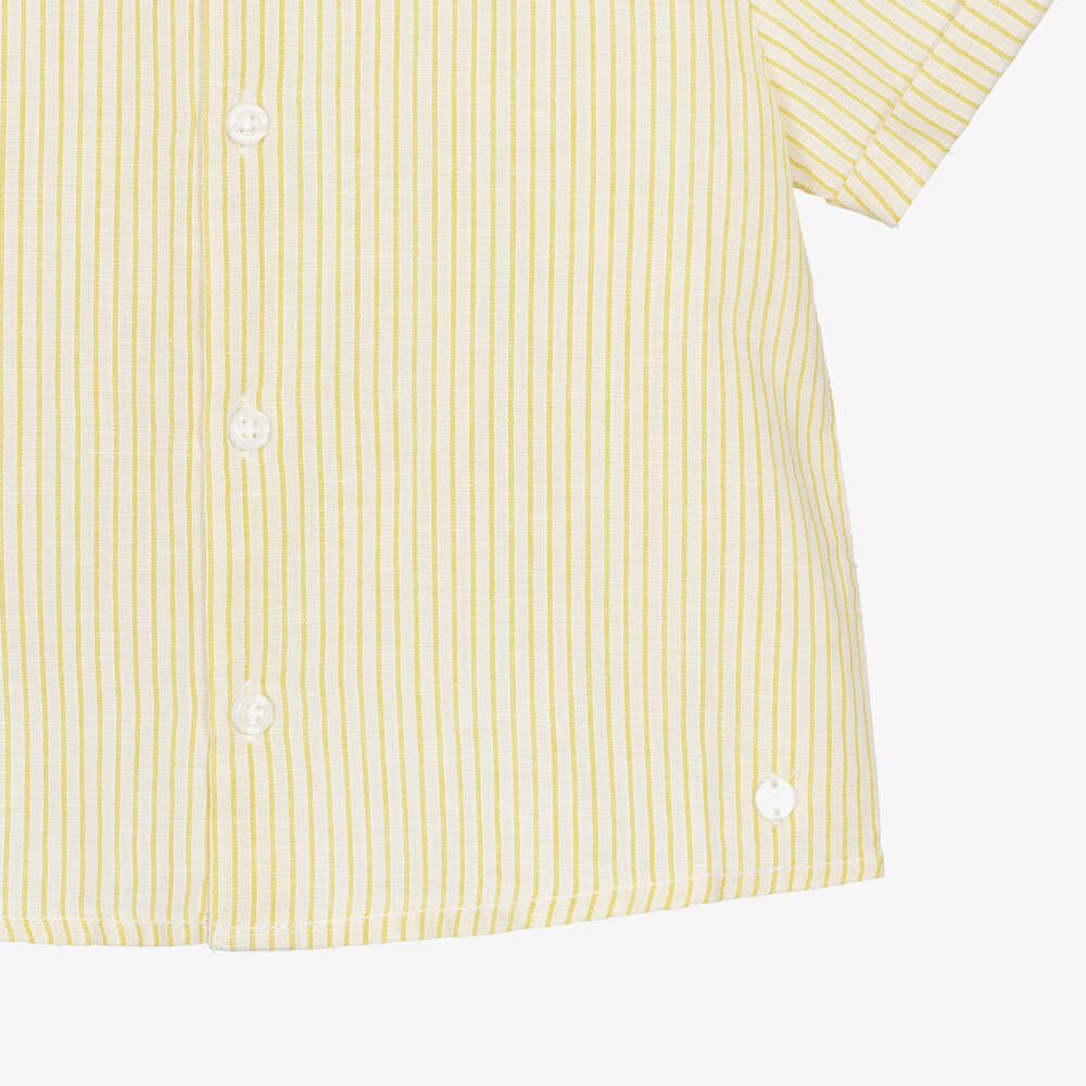 Mayoral-Boys Yellow Striped Cotton & Linen Short Sleeved Shirt | Childrensalon