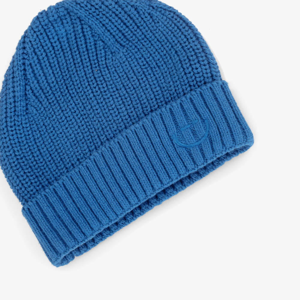 Mayoral-Bright Blue Chunky Knit Cotton Beanie Hat | Childrensalon