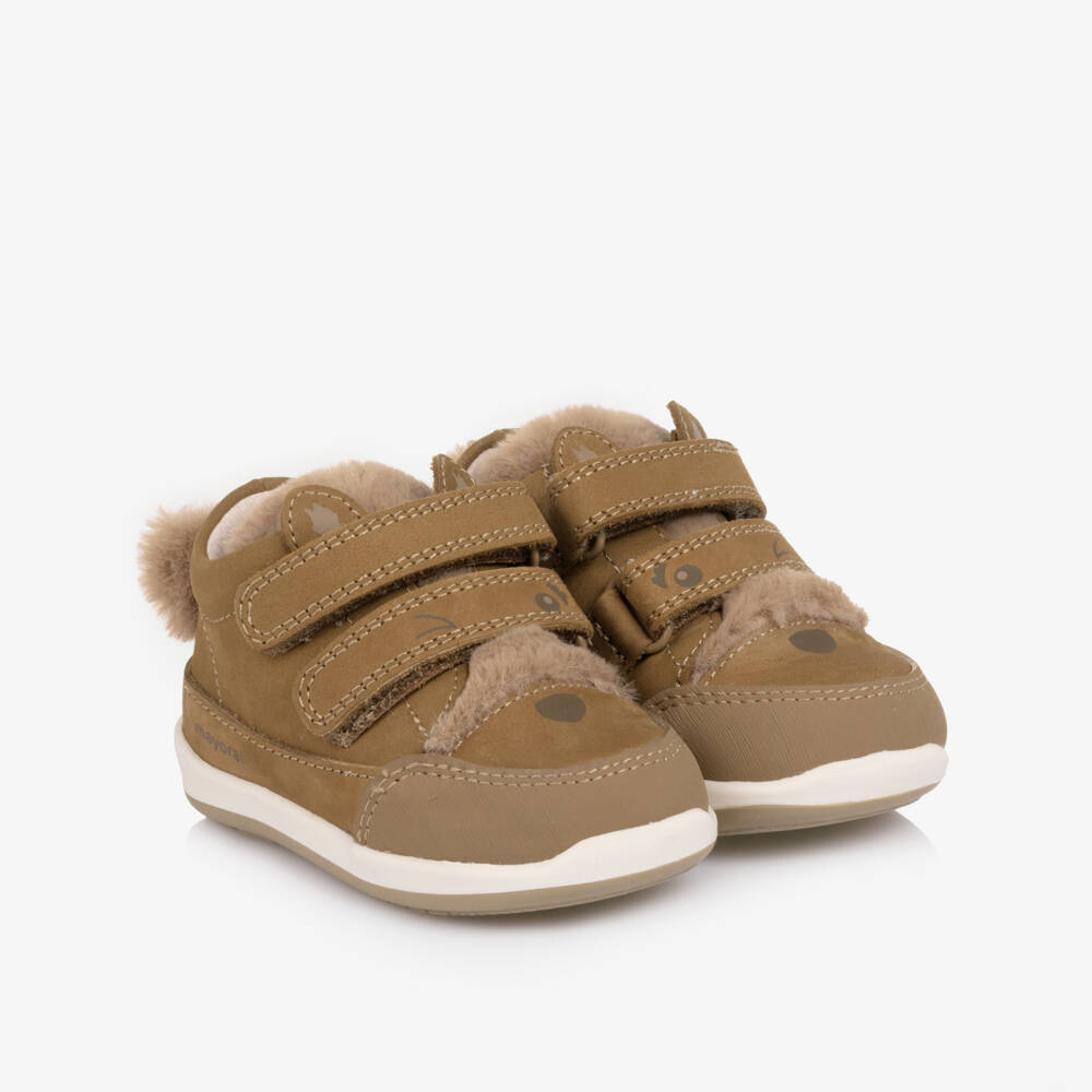 Mayoral-Brown Animal Face First Walker Trainers | Childrensalon