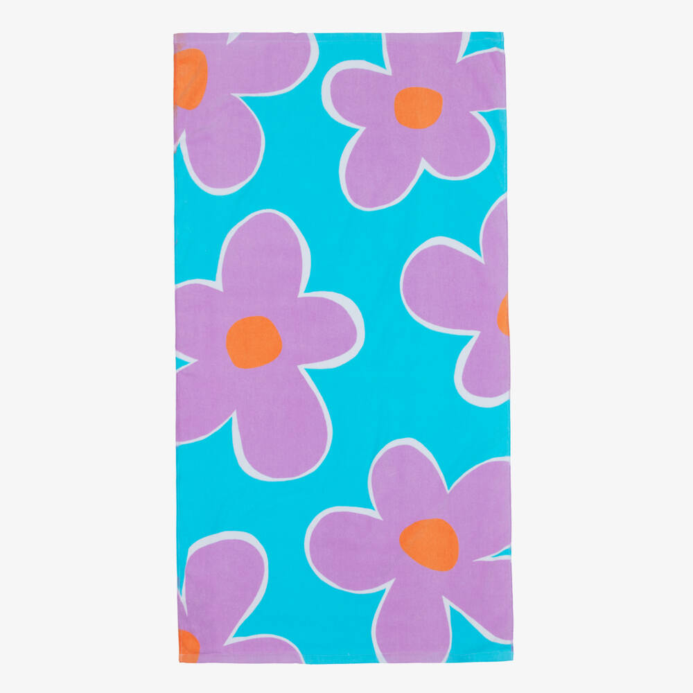 Mayoral-Girls Aqua Blue & Lilac Flower Cotton Towel (150cm) | Childrensalon