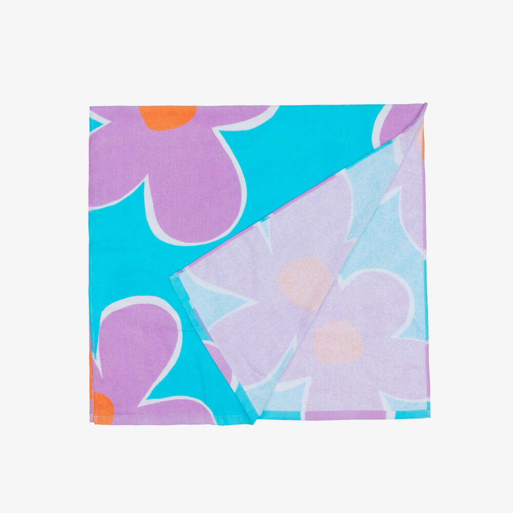 Mayoral-Girls Aqua Blue & Lilac Flower Cotton Towel (150cm) | Childrensalon