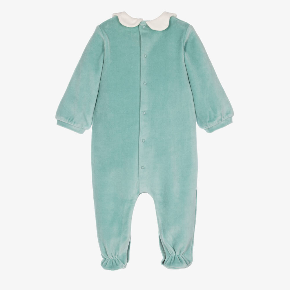 Mayoral Newborn-Girls Aqua Green Velour Babygrow with Scalloped Collar | Childrensalon