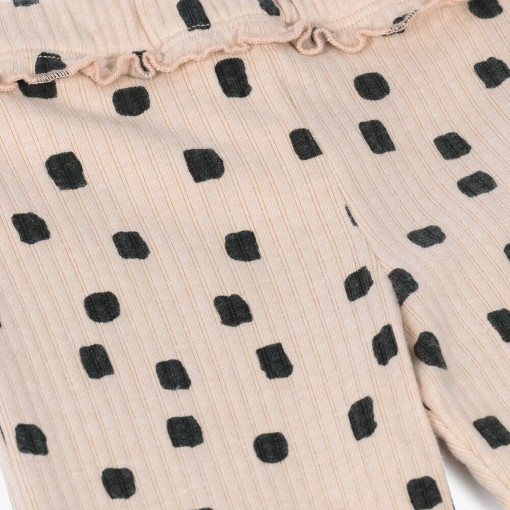 Mayoral-Girls Beige & Black Ribbed Jersey Leggings | Childrensalon