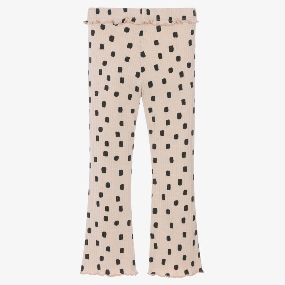 Mayoral-Girls Beige & Black Ribbed Jersey Leggings | Childrensalon