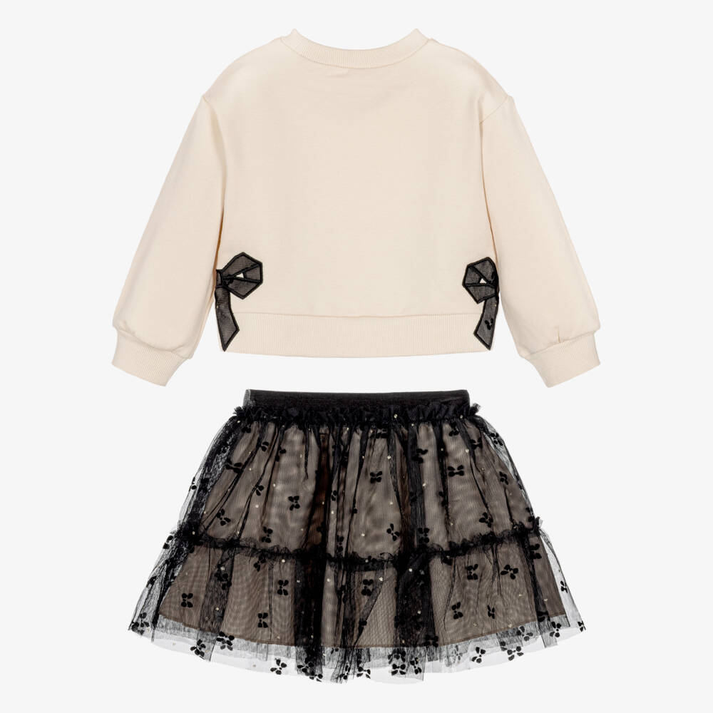 Mayoral-Girls Beige & Black Tulle Skirt Set | Childrensalon