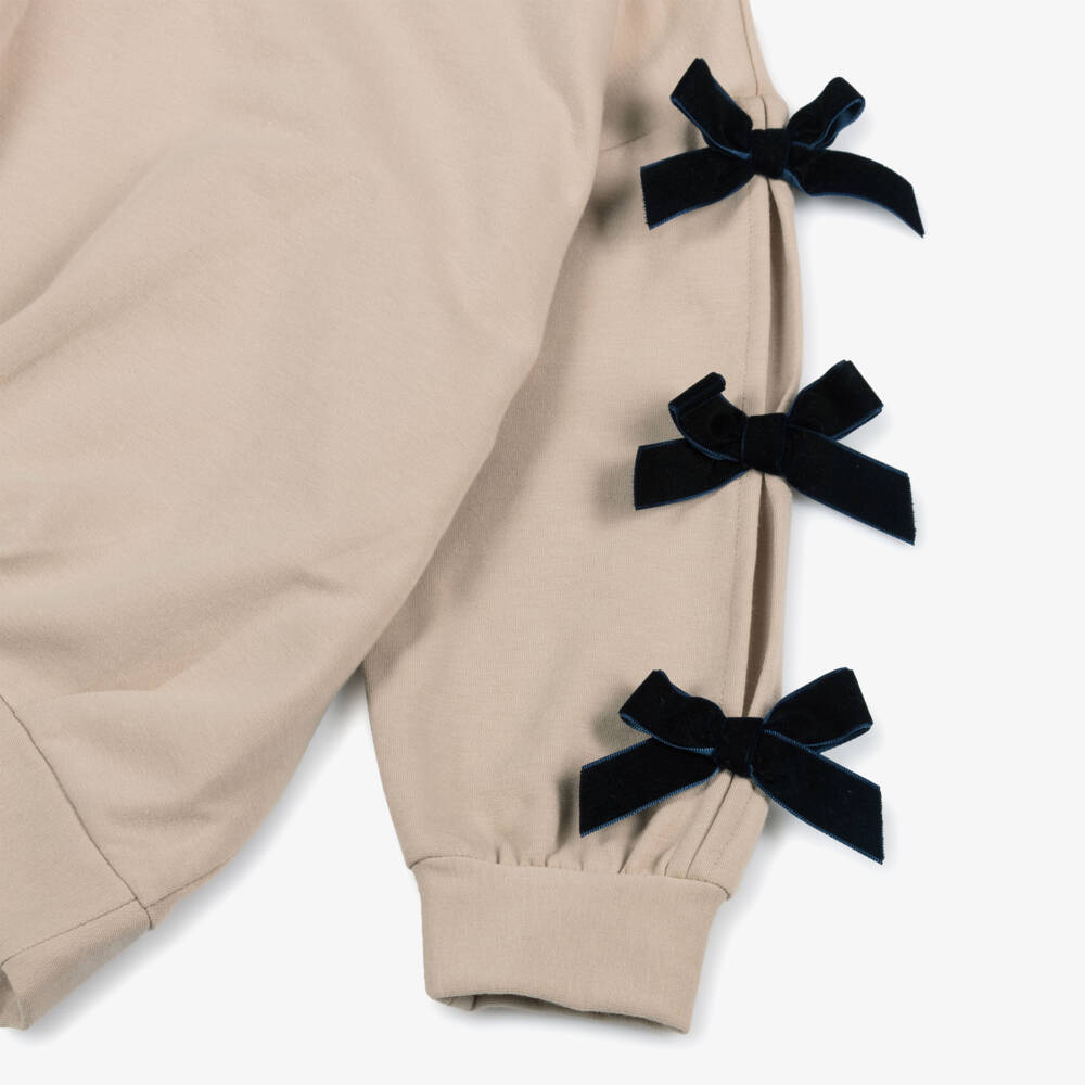 Mayoral-Girls Beige & Blue Leggings Set with Velvet Bows | Childrensalon