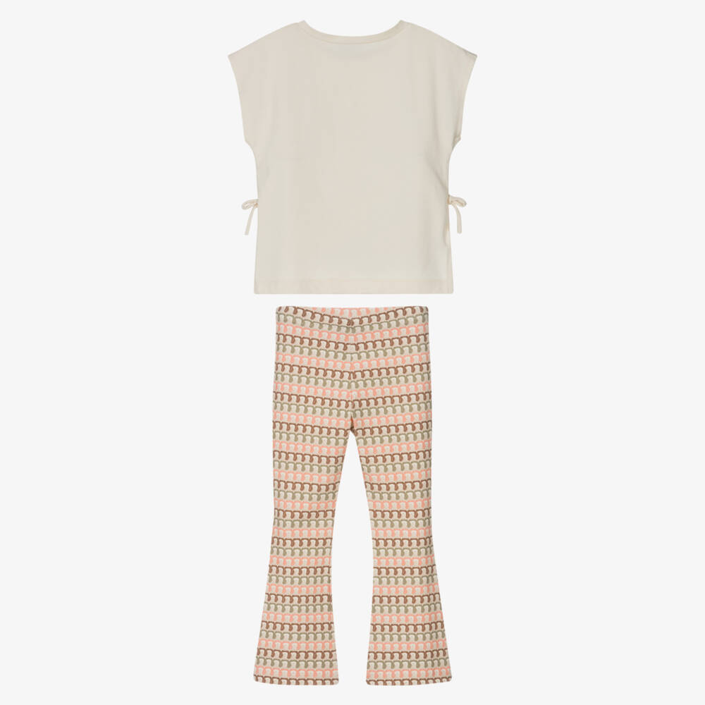 Mayoral-Girls Beige Cotton Crochet Effect Leggings Set | Childrensalon