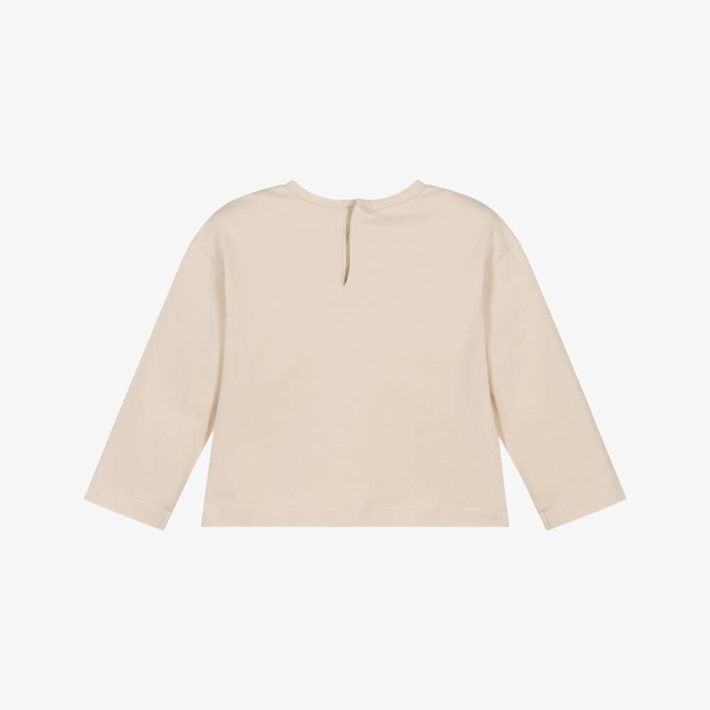 Mayoral-Топ бежевый хлопковый с принтом девочки | Childrensalon