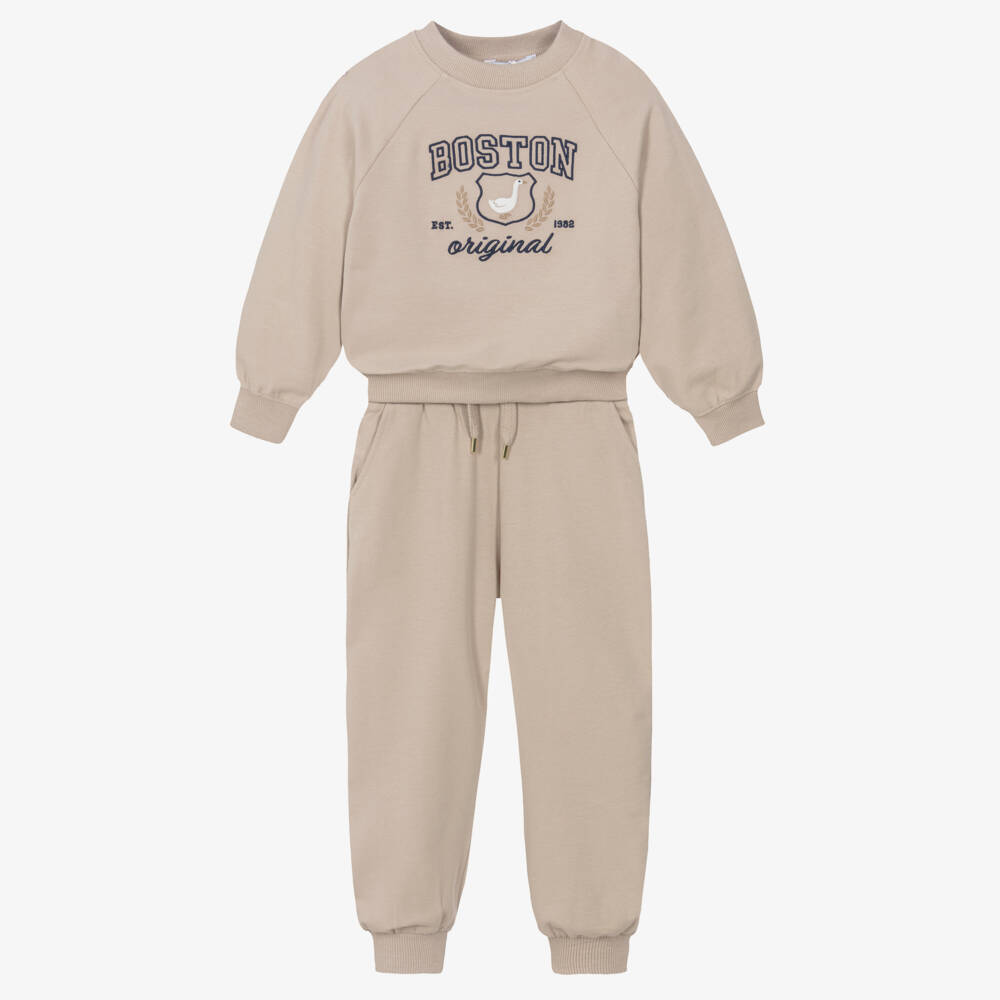 Mayoral-Girls Beige Cotton Goose Tracksuit | Childrensalon