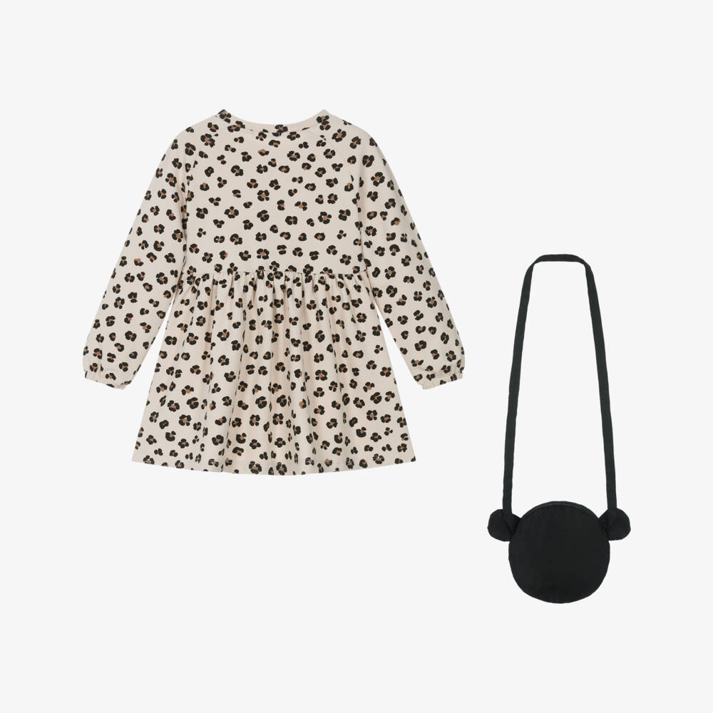 Mayoral-Girls Beige Cotton Jersey Leopard Print Dress Set | Childrensalon