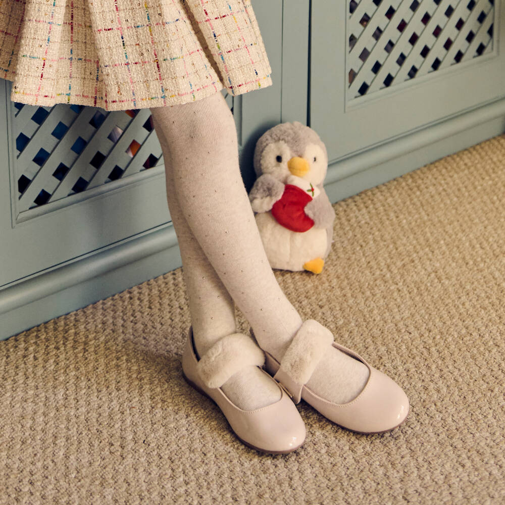 Mayoral-Колготки бежевые хлопковые с золотыми заклепками для девочек | Childrensalon