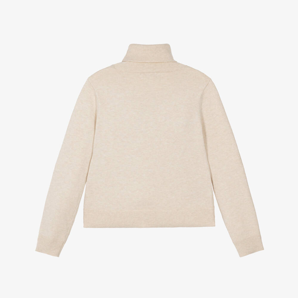 Mayoral-Girls Beige Cotton Sweater with Roll Neck | Childrensalon