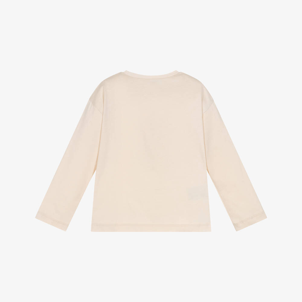 Mayoral-Топ бежевый хлопковый с цветочными аппликациями в виде сердец для девочек | Childrensalon