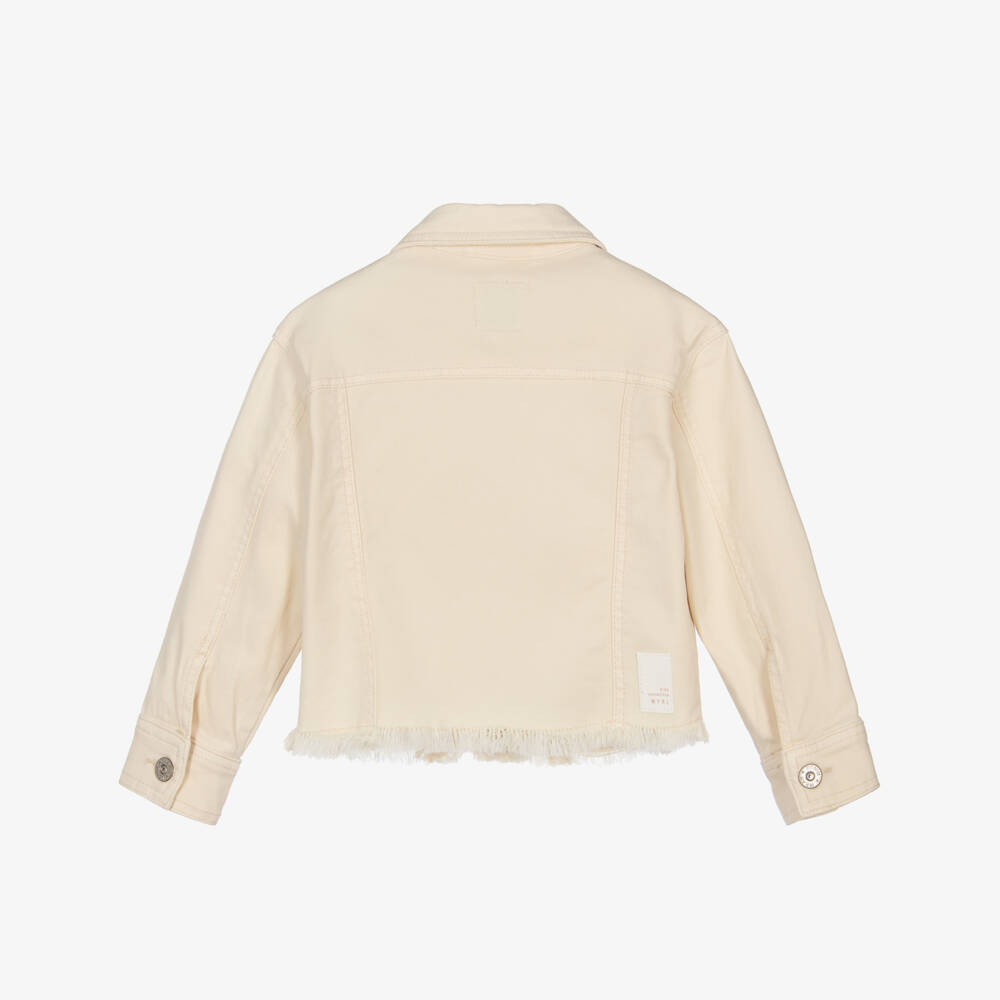 Mayoral-Girls Beige Denim Jacket with Frayed Hem | Childrensalon