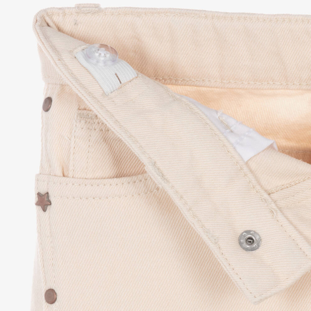 Mayoral-Girls Beige Denim Jeans with Star Studs | Childrensalon