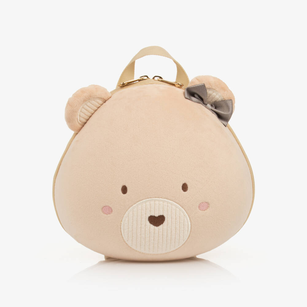Mayoral-Girls Beige Dome-Shaped Bear Backpack (23cm) | Childrensalon